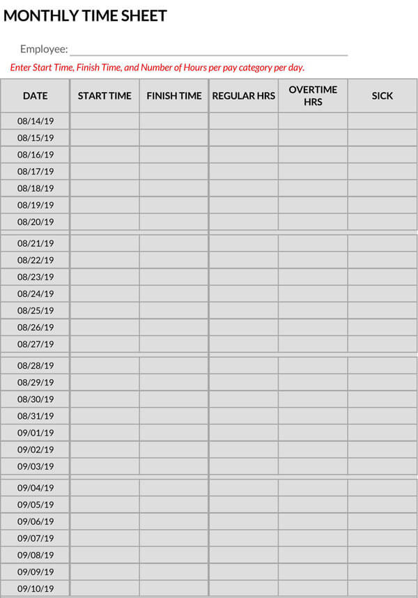 IC Monthly Timesheet Template 