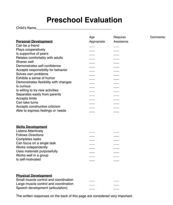 Top 6 Preschool Assessment Forms And Templates Free To Download In Pdf ...