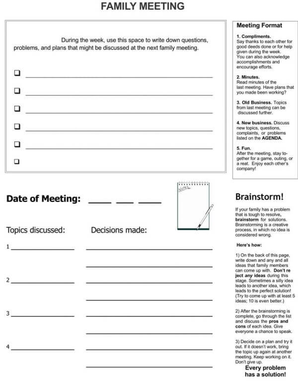 Sample Family Meeting Agenda Template 02