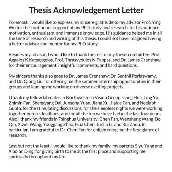 thesis acknowledgement letter