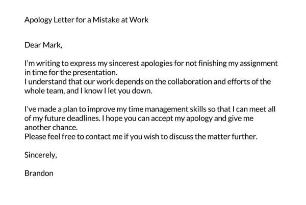 Sincere apology letter