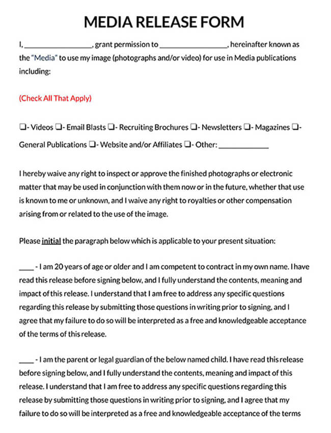 Free Media Liability Release Form - PDF