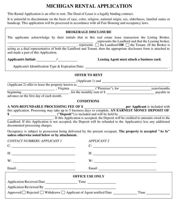 Michigan Rental Application Form
