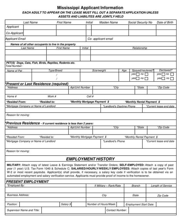 Mississippi-Rental-Application-Form