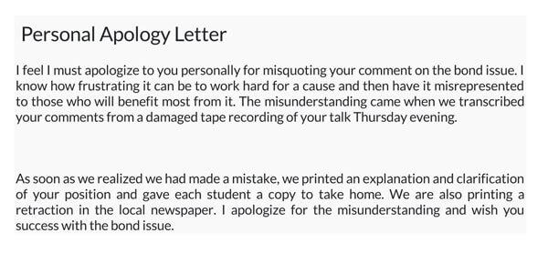 sample letter of apology for misunderstanding