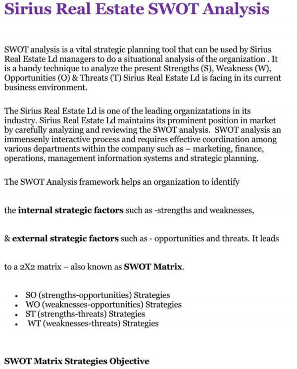 SWOT Analysis of Real Estate Business Template 02