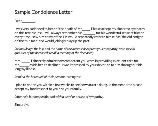 condolence letter format