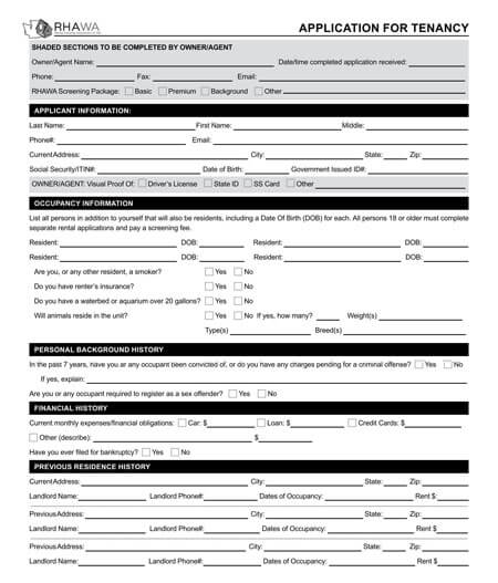 Washington State Rental Application Form