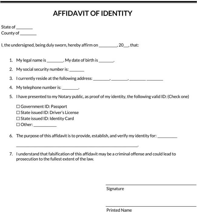 Affidavit of Identity Template 21