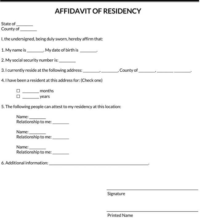 Affidavit of Residency Template 01