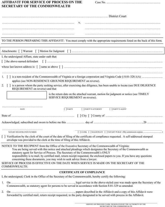 Affidavit of Service Form Template 01