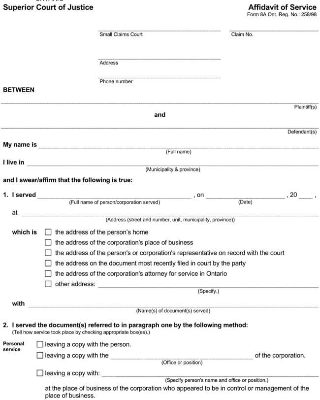 Affidavit of Service Form Template 04