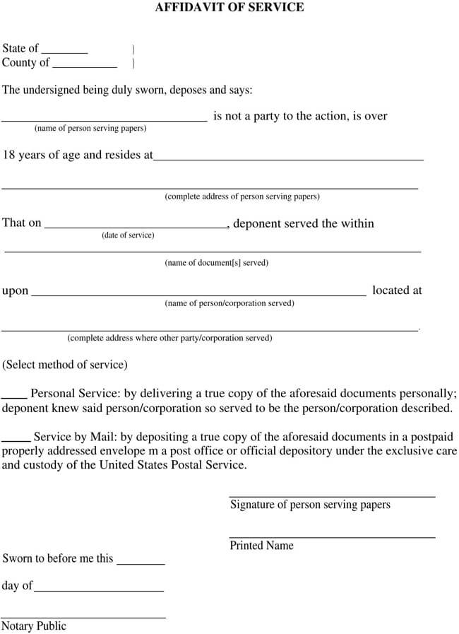 Affidavit of Service Form Template 06