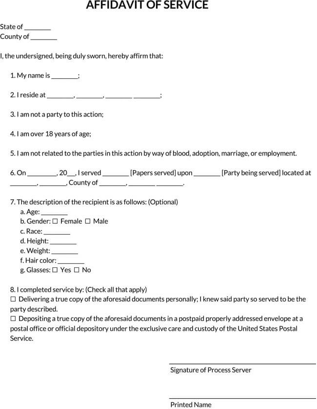 Affidavit of Service Form Template 07