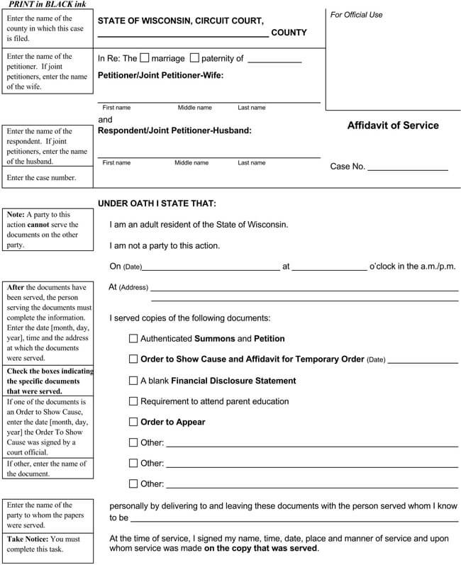 Affidavit of Service Form Template 09