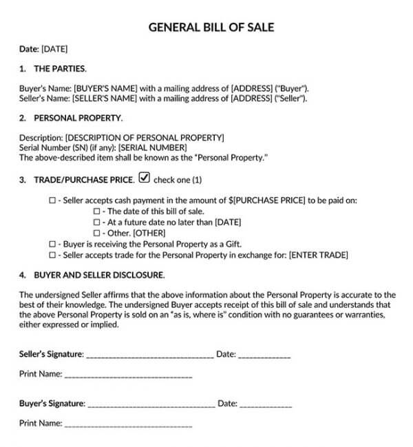 Colorado Generic Bill of Sale