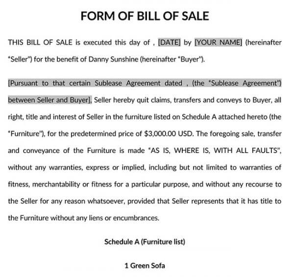 Furniture Bill of Sale 01