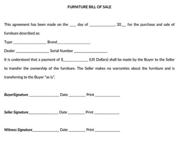 Furniture Bill of Sale 02