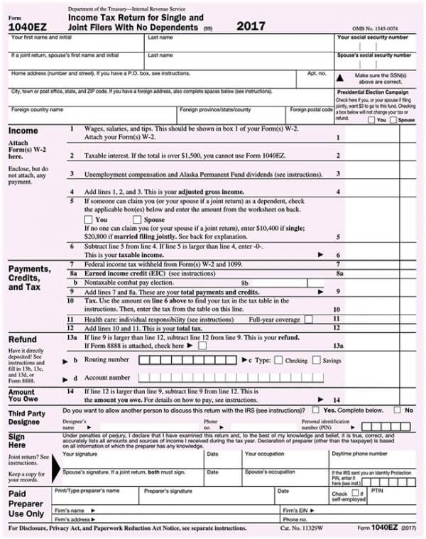 IRS 1040EZ Form 01