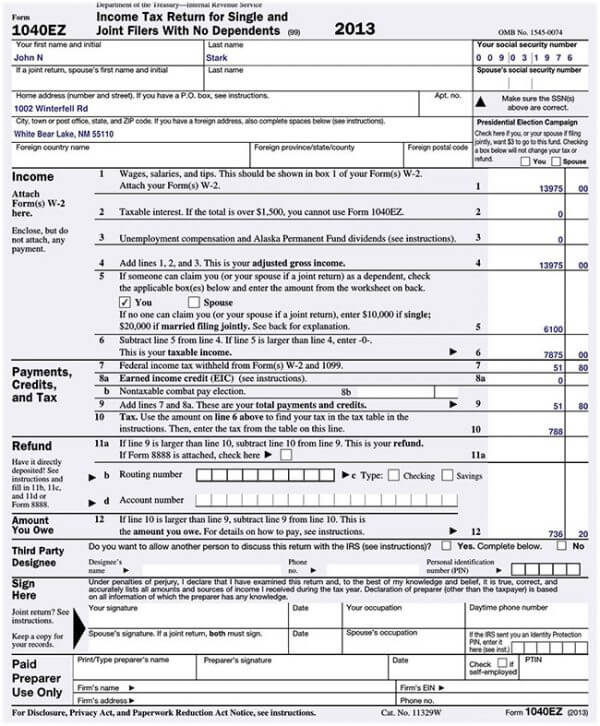 IRS 1040EZ Form 11