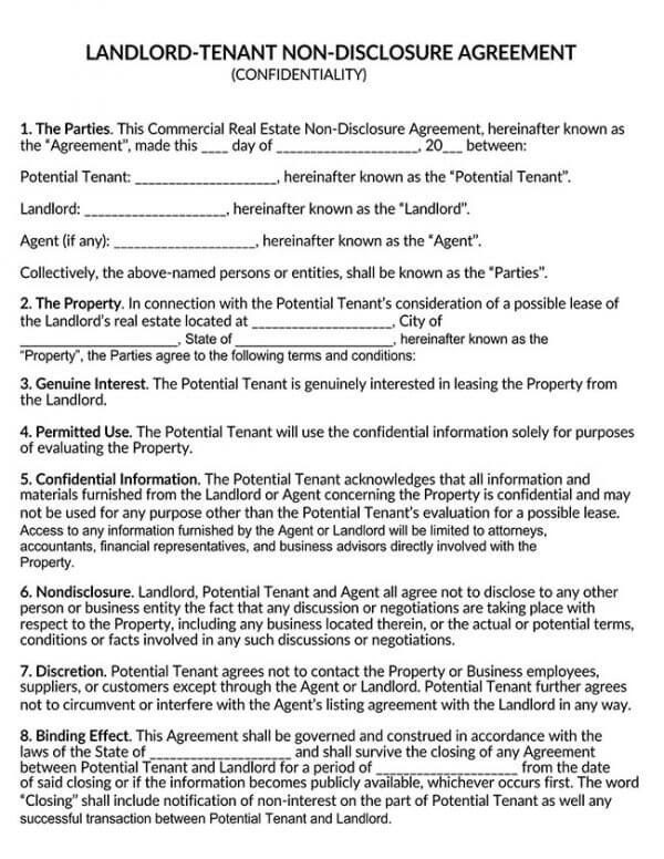 Landlord Tenant Non Disclosure Agreement