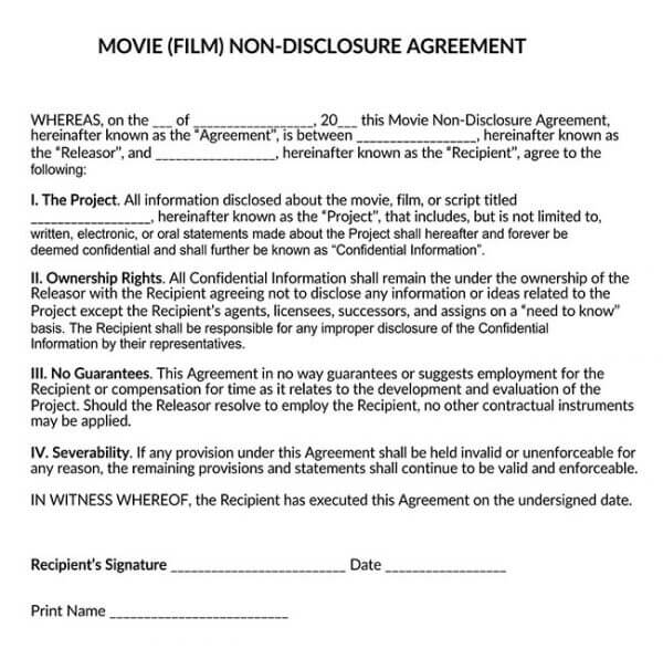 Movie Non Disclosure Agreement