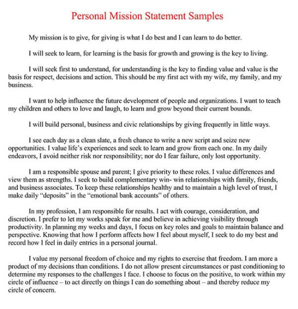 Personal Mission Statement 09