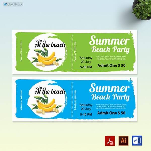 Printable Pool Party Event Ticket