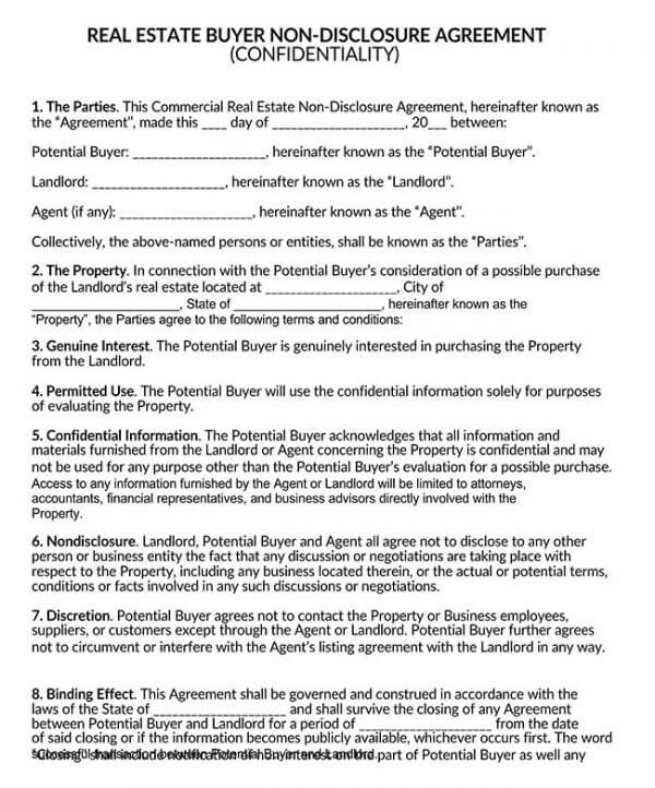 Real Estate Buyer Non Disclosure Agreement