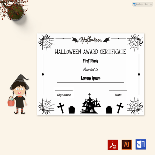 Halloween Best Contest Award Certificate