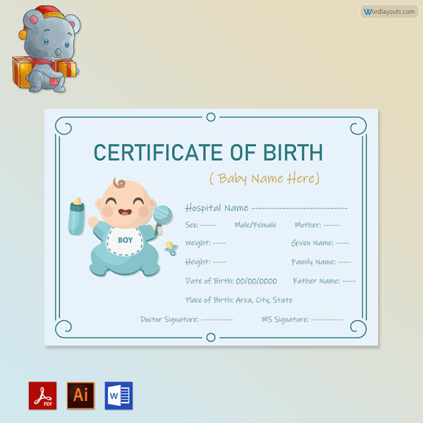 Editable Baby Boy Free Birth Certificate