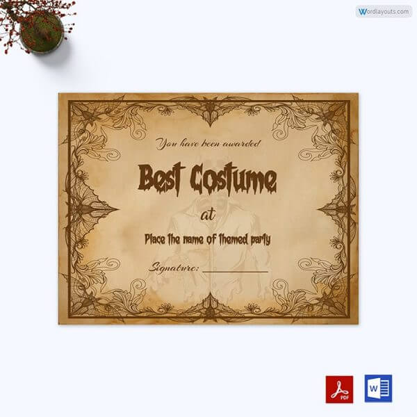 Best Scary Costume Award Certificate