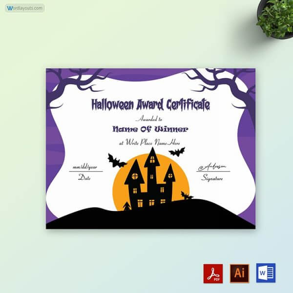 Halloween Costume Award Certificate