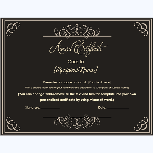 award certificate template word