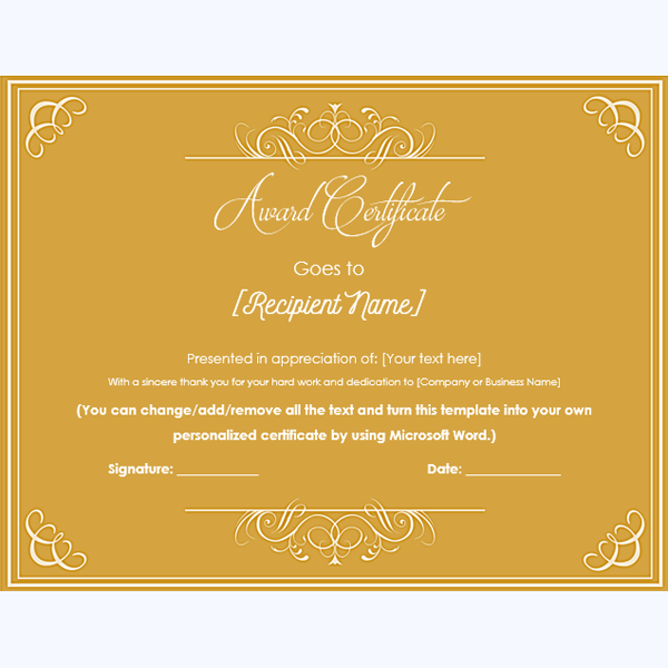 blank award certificate template