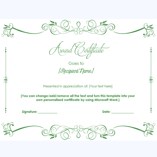 generic award certificate