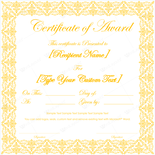 ms word award certificate template