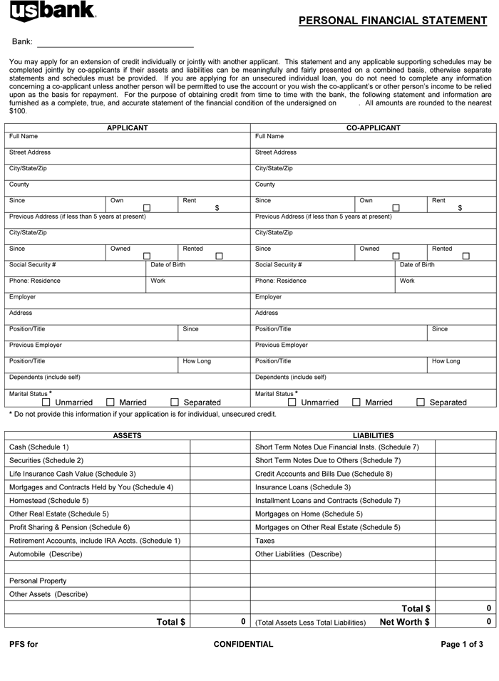 Personal financial statements templates