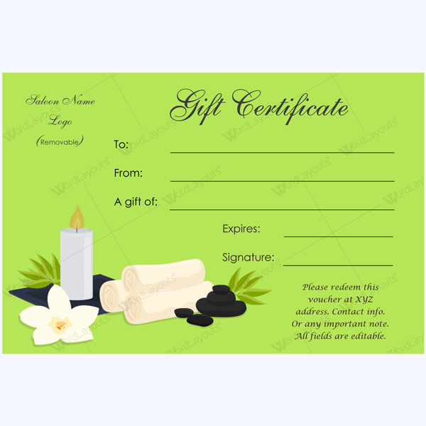 free spa gift certificate template printable