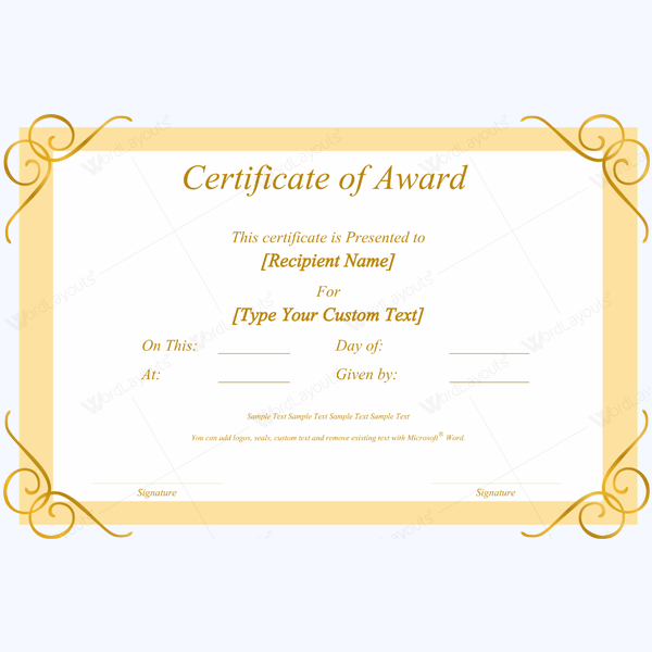 Award certificate template word