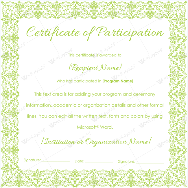 Certificate Of Participation Template Word from www.wordlayouts.com