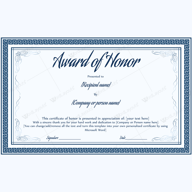 award of honor templates
