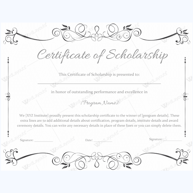 best scholarship award certificate template word printable