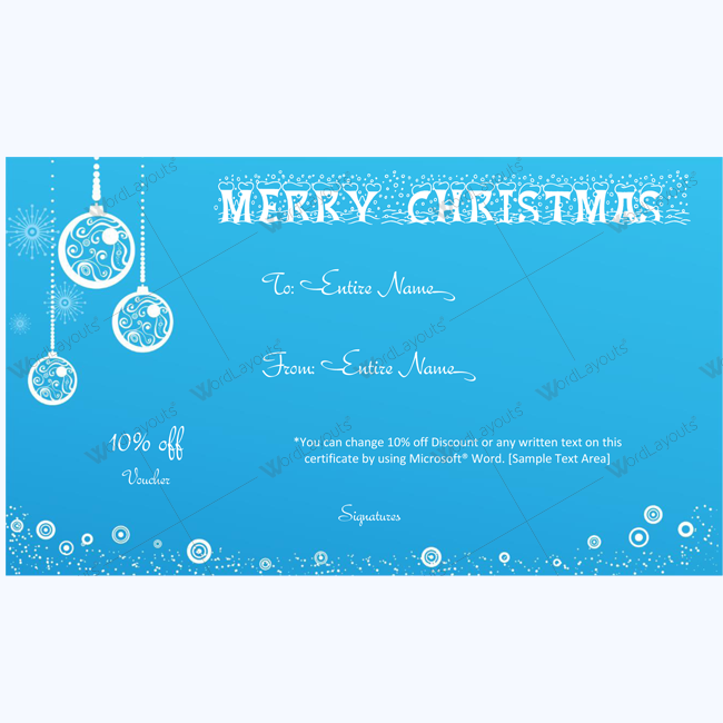 Blue Glitter Christmas Gift Certificate Template Word Layouts