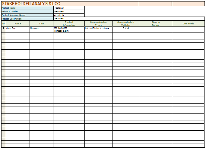 Stakeholder Analysis Log Template for Excel