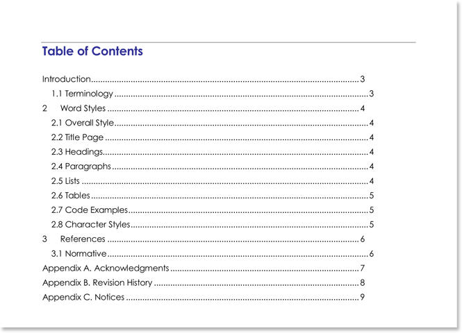 Table of Contents Template pdf