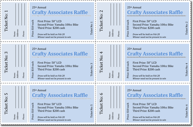 6 per page printable raffle ticket templates for word
