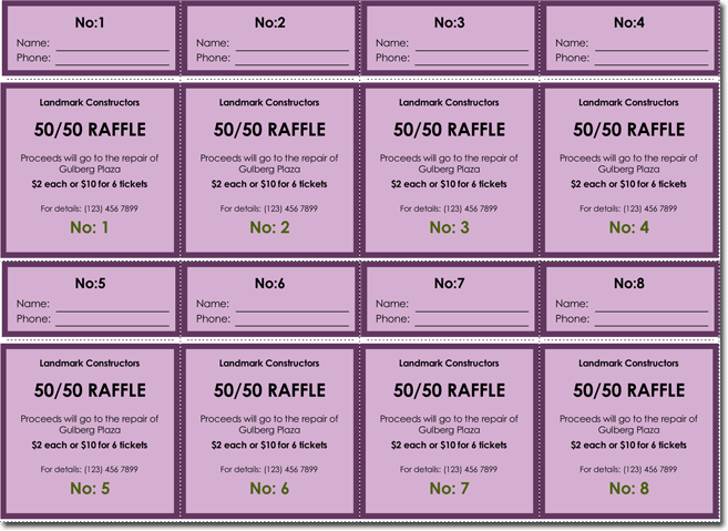 simple raffle ticket template with auto numbering