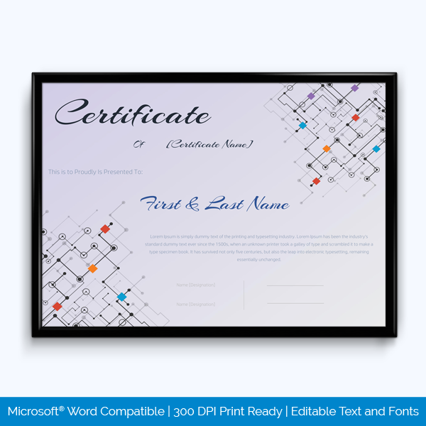 Award certificate for employee