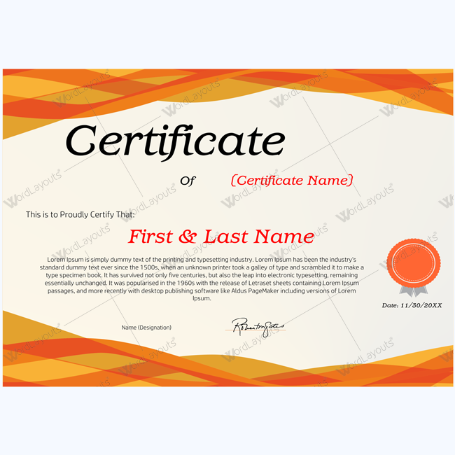 Completion award certificate template